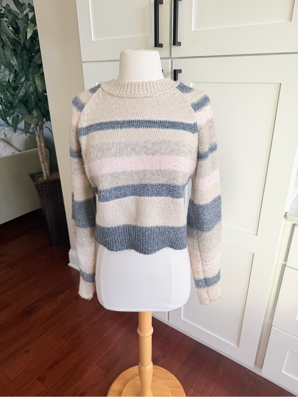 Thread & Supply Striped Crewneck Sweater in Cream, Gray & Pink